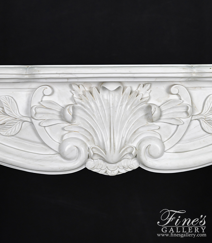 Marble Fireplaces  - Simple Shell Motif Mantel In Statuary Marble - MFP-1758